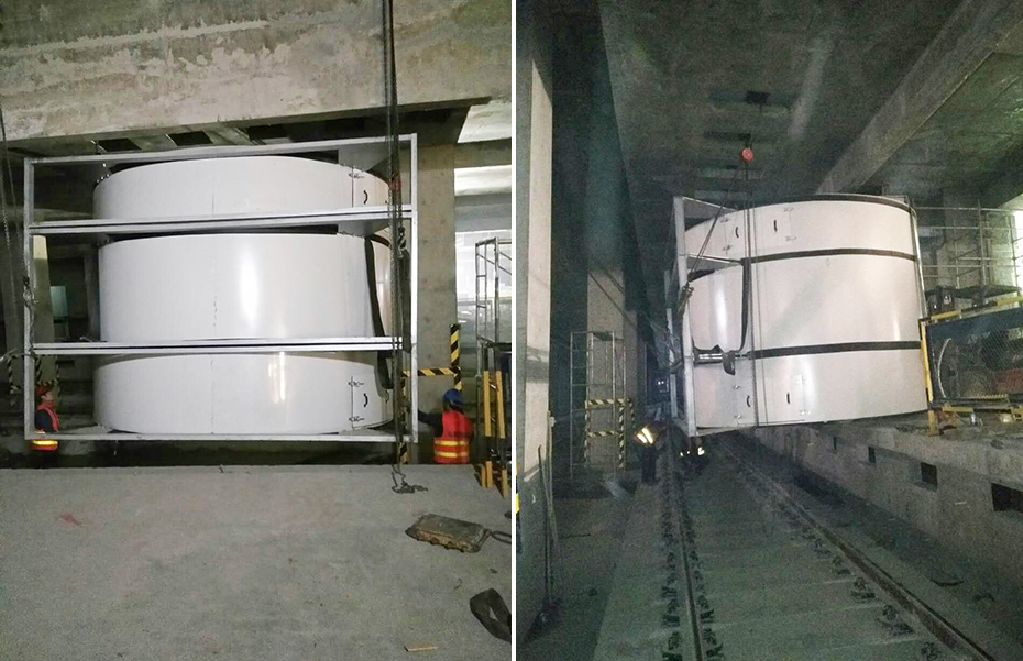 地铁十七号线空调制冷设备地下室搬运安装